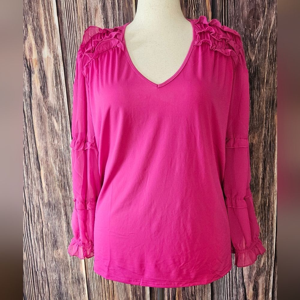 NWT NY Collection Mixed Fabric Ruffle Blouse Plus Size 1X
